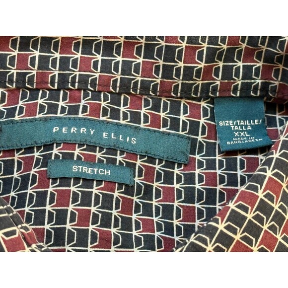 PERRY ELLIS Men's Long Sleeve Button Down Stretch Shirt Black Maroon XXL - Picture 4 of 6